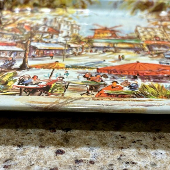Vintage Daher Decorative Ware Tin Tray - French Cafe Scene 13.5 inch square - Picture 2 of 10
